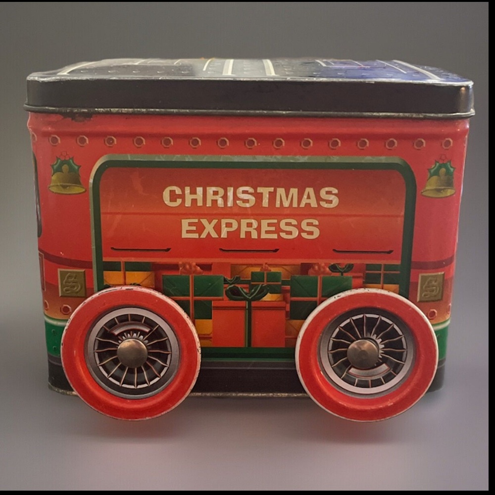 Tin Train Shaped Holiday Christmas Express Candy Container Express -TINBOXCO✨VTG